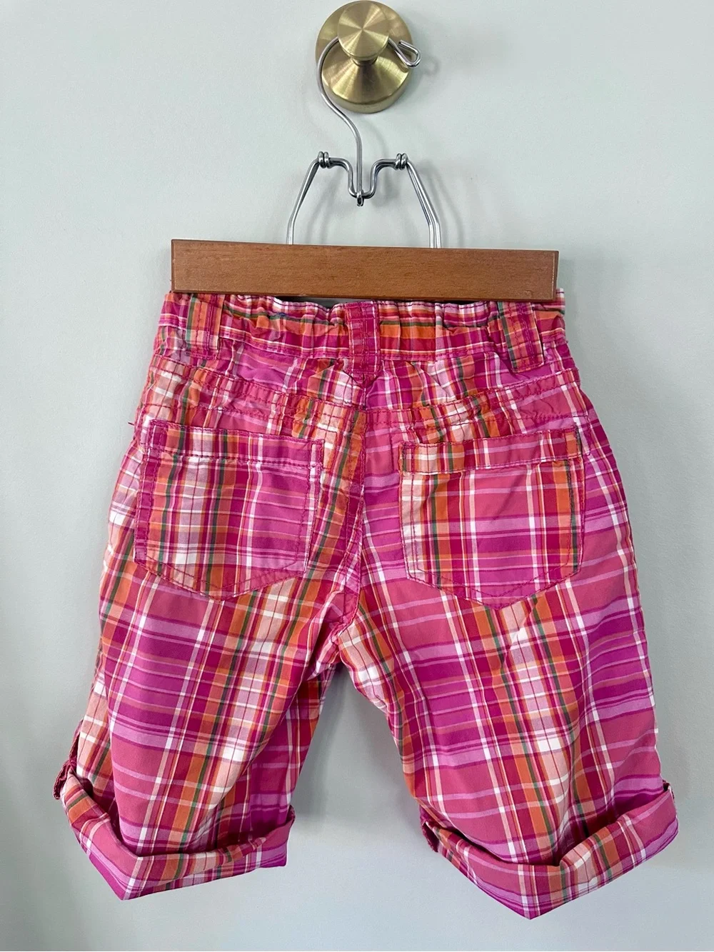 The Children’s Place Girls Vintage Pink Plaid Bermuda Shorts Size 5 Roll Tab